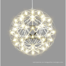 Lámpara colgante LED redonda moderna de fuegos artificiales de bola de chispa de acero inoxidable cromado para restaurante de luminaria